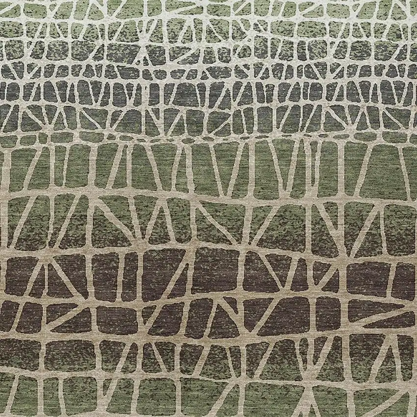 Fern Green Brown And Beige Geometric Washable Indoor Outdoor Area Rug Photo 2