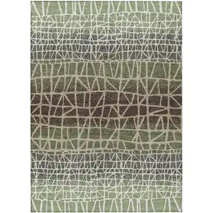 Photo of Fern Green Brown And Beige Geometric Washable Indoor Outdoor Area Rug