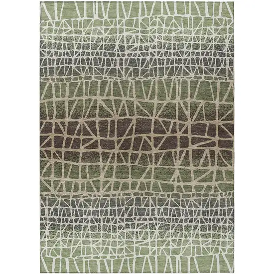 Fern Green Brown And Beige Geometric Washable Indoor Outdoor Area Rug Photo 1