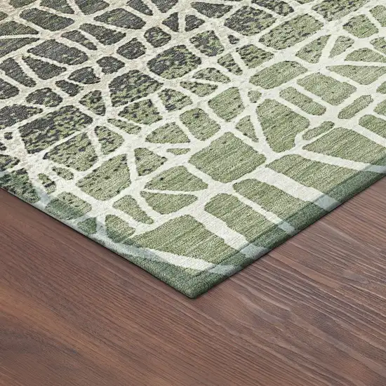 Fern Green Brown And Beige Geometric Washable Indoor Outdoor Area Rug Photo 5