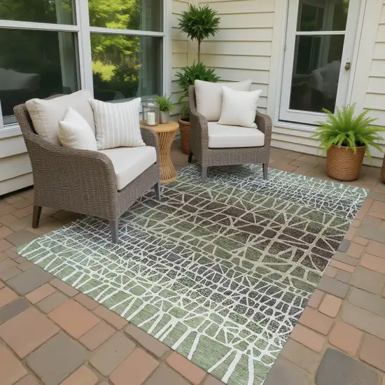 Fern Green Brown And Beige Geometric Washable Indoor Outdoor Area Rug Photo 4