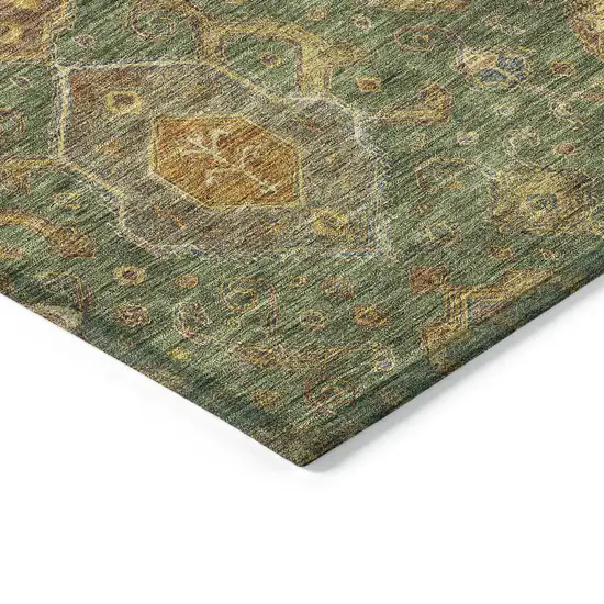 Fern Green Brown And Gold Ikat Washable Indoor Outdoor Area Rug Photo 6