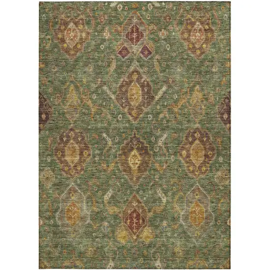 Fern Green Brown And Gold Ikat Washable Indoor Outdoor Area Rug Photo 4
