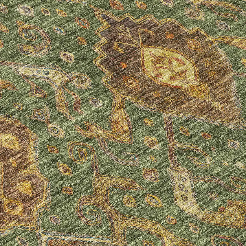 Fern Green Brown And Gold Ikat Washable Indoor Outdoor Area Rug Photo 7