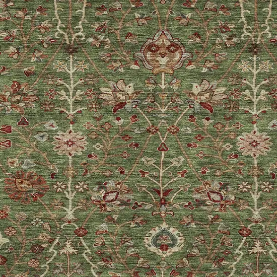 Fern Green Brown And Red Floral Washable Indoor Outdoor Area Rug Photo 6