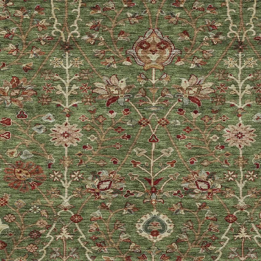 Fern Green Brown And Red Floral Washable Indoor Outdoor Area Rug Photo 6