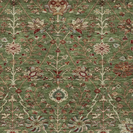 Fern Green Brown And Red Floral Washable Indoor Outdoor Area Rug Photo 6