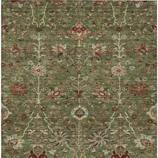 Fern Green Brown And Red Floral Washable Indoor Outdoor Area Rug Photo 7