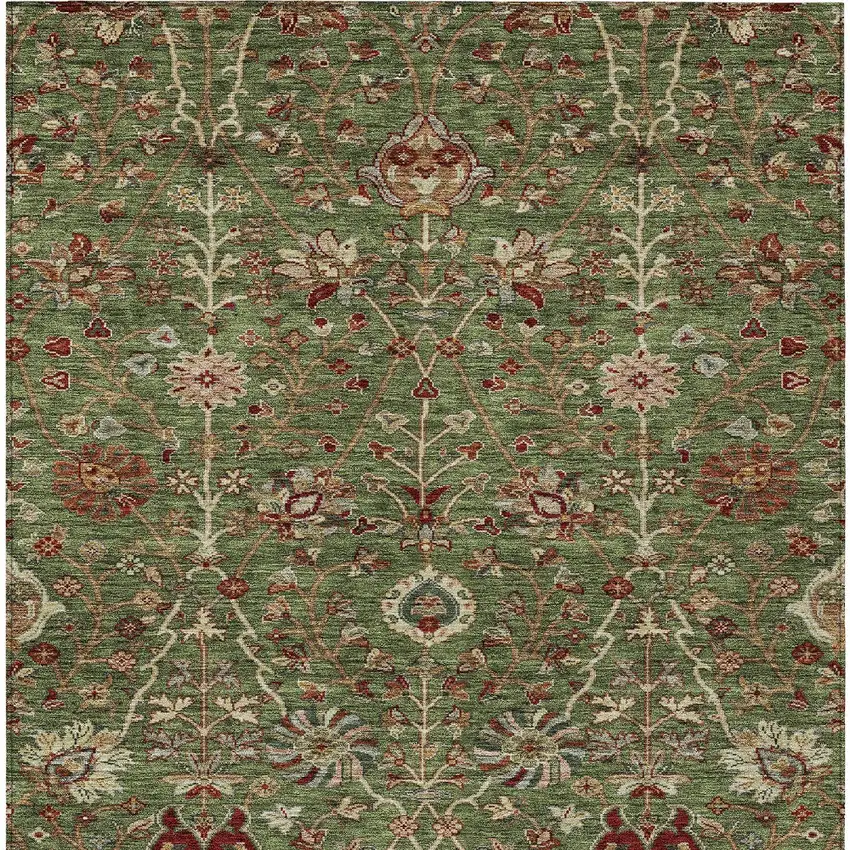 Fern Green Brown And Red Floral Washable Indoor Outdoor Area Rug Photo 7