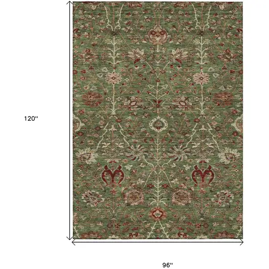 Fern Green Brown And Red Floral Washable Indoor Outdoor Area Rug Photo 8