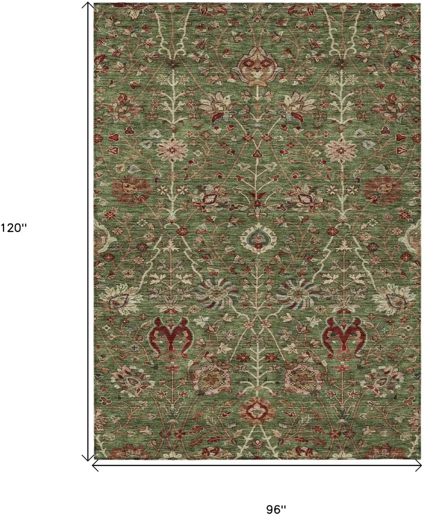 Fern Green Brown And Red Floral Washable Indoor Outdoor Area Rug Photo 8