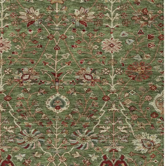 Fern Green Brown And Red Floral Washable Indoor Outdoor Area Rug Photo 6