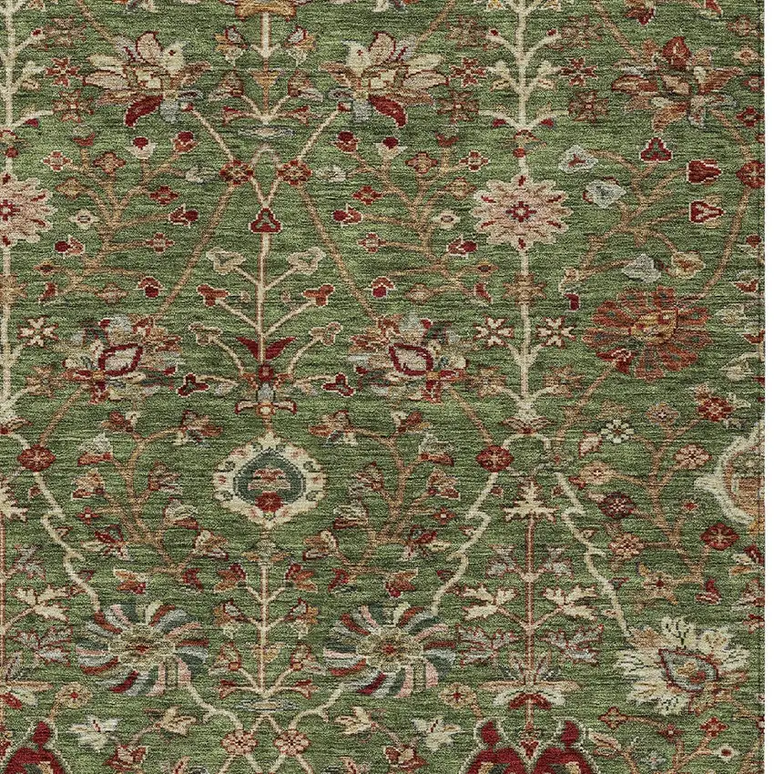Fern Green Brown And Red Floral Washable Indoor Outdoor Area Rug Photo 6