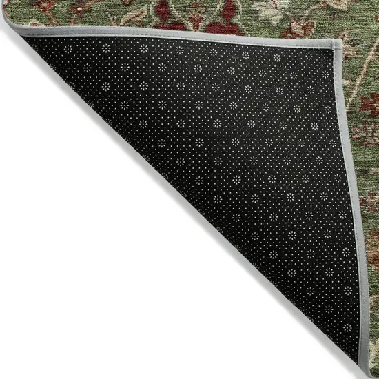Fern Green Brown And Red Floral Washable Indoor Outdoor Area Rug Photo 3