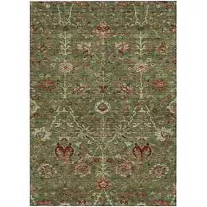 Photo of Fern Green Brown And Red Floral Washable Indoor Outdoor Area Rug