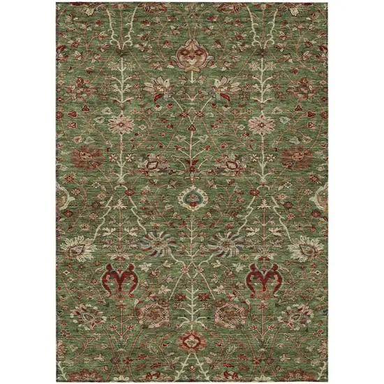 Fern Green Brown And Red Floral Washable Indoor Outdoor Area Rug Photo 2