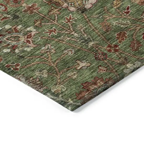 Fern Green Brown And Red Floral Washable Indoor Outdoor Area Rug Photo 4