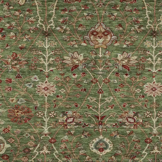 Fern Green Brown And Red Floral Washable Indoor Outdoor Area Rug Photo 6