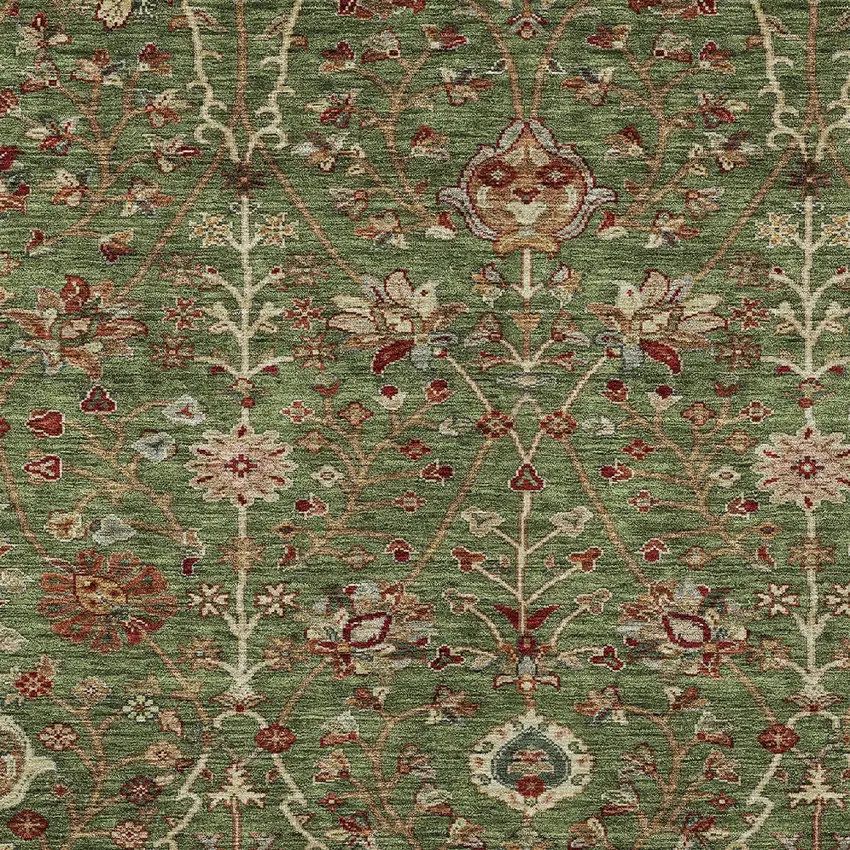 Fern Green Brown And Red Floral Washable Indoor Outdoor Area Rug Photo 6