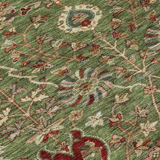 Fern Green Brown And Red Floral Washable Indoor Outdoor Area Rug Photo 5
