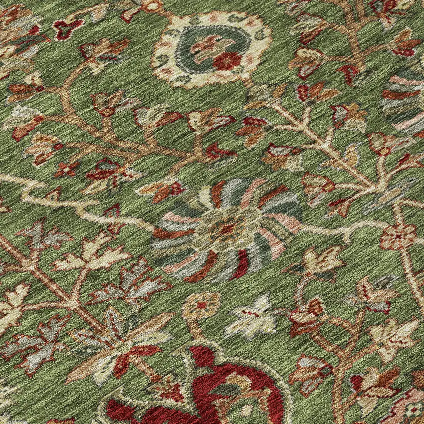 Fern Green Brown And Red Floral Washable Indoor Outdoor Area Rug Photo 5