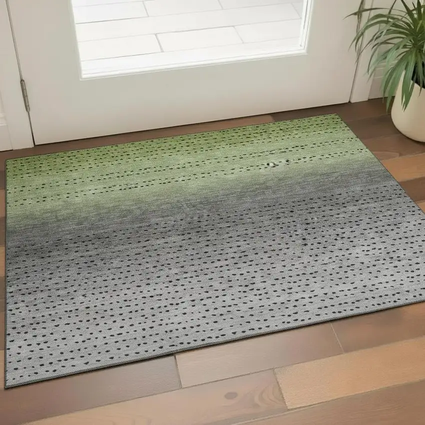 Fern Green Charcoal And Silver Abstract Washable Area Rug With UV Protection Photo 2