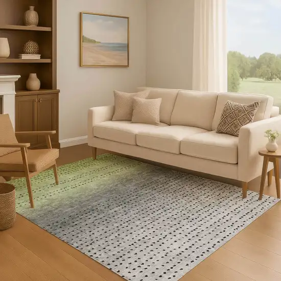 Fern Green Charcoal And Silver Abstract Washable Area Rug With UV Protection Photo 6