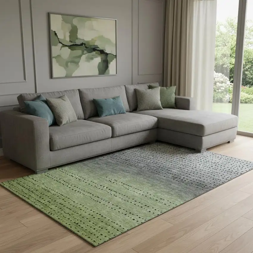 Fern Green Charcoal And Silver Abstract Washable Area Rug With UV Protection Photo 2