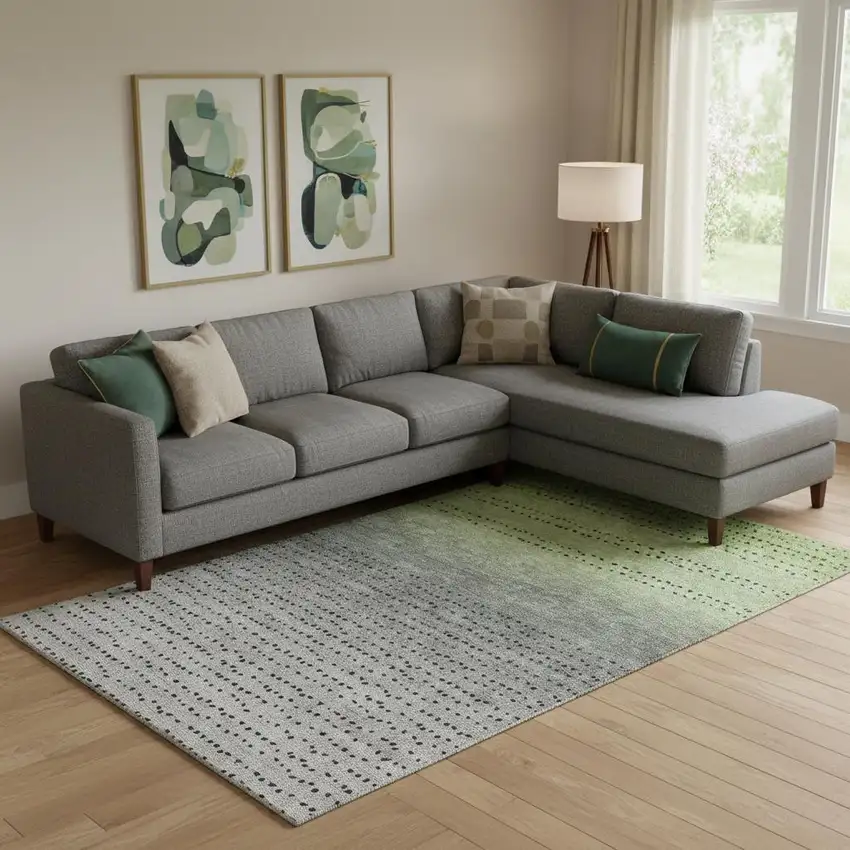 Fern Green Charcoal And Silver Abstract Washable Area Rug With UV Protection Photo 1