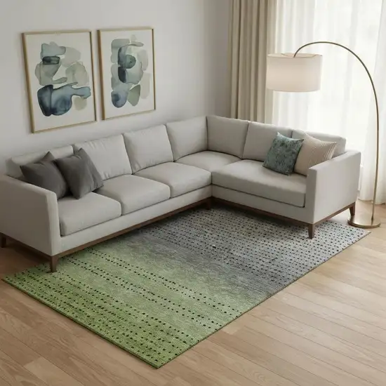 Fern Green Charcoal And Silver Abstract Washable Area Rug With UV Protection Photo 2