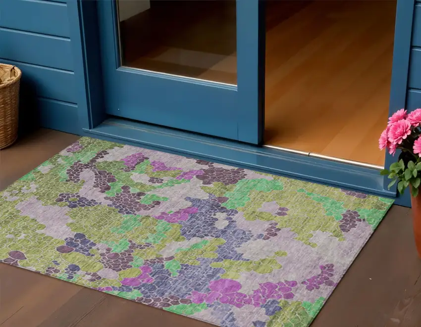 Fern Green Eggplant And Blush Geometric Washable Indoor Outdoor Area Rug Photo 2