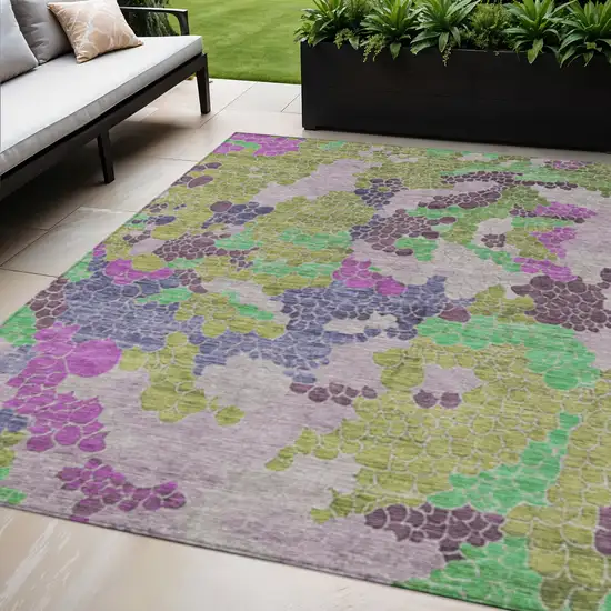 Fern Green Eggplant And Blush Geometric Washable Indoor Outdoor Area Rug Photo 2