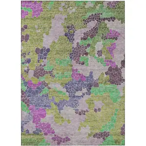 Photo of Fern Green Eggplant And Blush Geometric Washable Indoor Outdoor Area Rug
