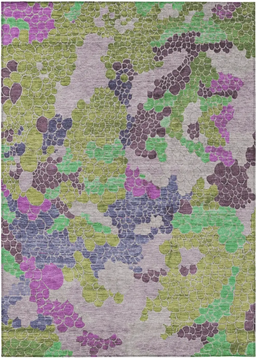 Fern Green Eggplant And Blush Geometric Washable Indoor Outdoor Area Rug Photo 1