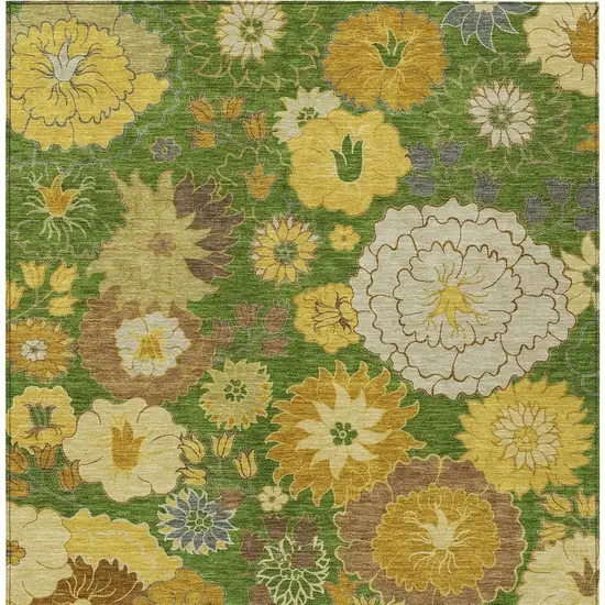 Fern Green Gold And Beige Floral Washable Indoor Outdoor Area Rug Photo 4