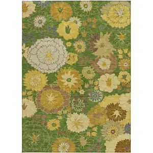 Photo of Fern Green Gold And Beige Floral Washable Indoor Outdoor Area Rug