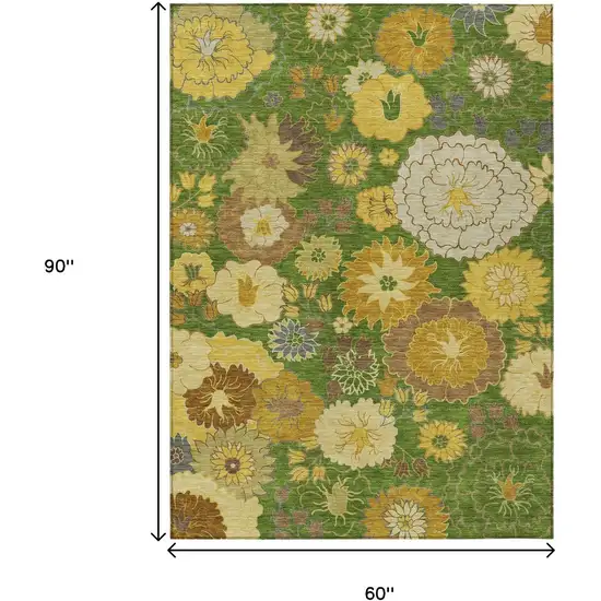 Fern Green Gold And Beige Floral Washable Indoor Outdoor Area Rug Photo 3