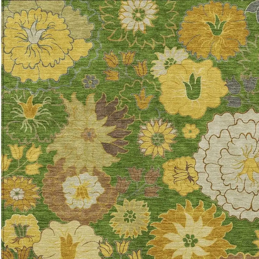 Fern Green Gold And Beige Floral Washable Indoor Outdoor Area Rug Photo 7