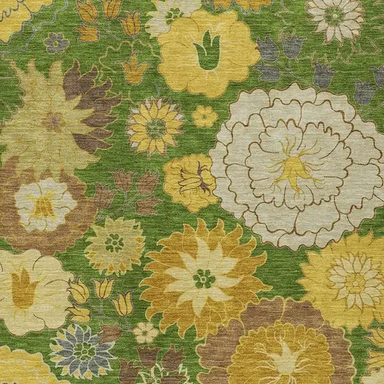 Fern Green Gold And Beige Floral Washable Indoor Outdoor Area Rug Photo 7