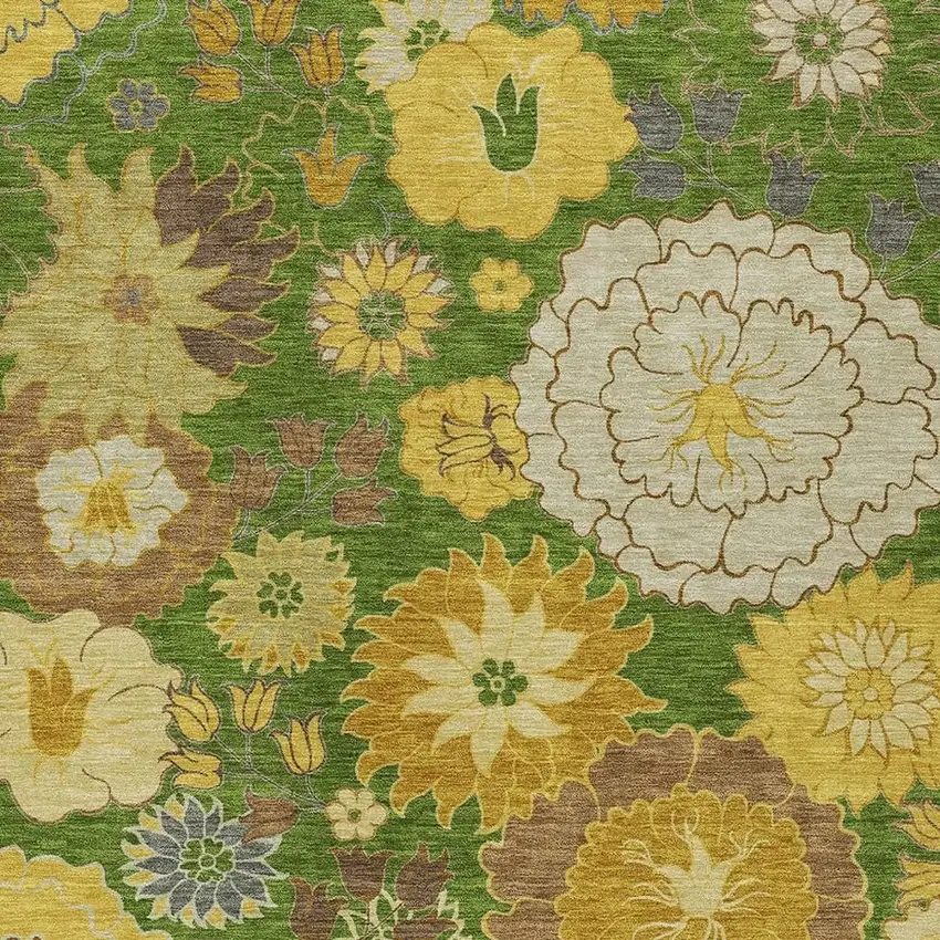 Fern Green Gold And Beige Floral Washable Indoor Outdoor Area Rug Photo 7