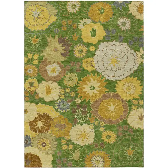 Fern Green Gold And Beige Floral Washable Indoor Outdoor Area Rug Photo 2