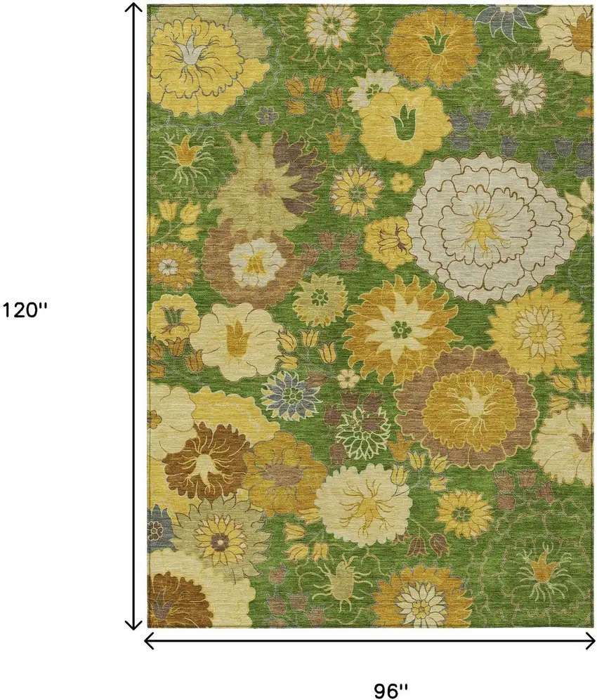 Fern Green Gold And Beige Floral Washable Indoor Outdoor Area Rug Photo 3