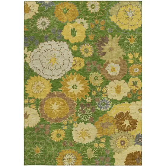 Fern Green Gold And Beige Floral Washable Indoor Outdoor Area Rug Photo 5
