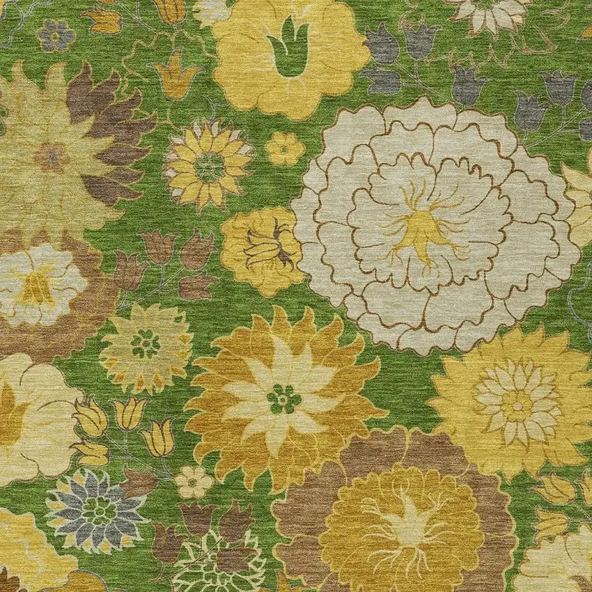 Fern Green Gold And Beige Floral Washable Indoor Outdoor Area Rug Photo 7