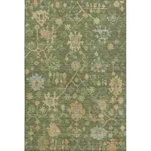 Photo of Fern Green Gold And Blue Floral Washable Area Rug With UV Protection