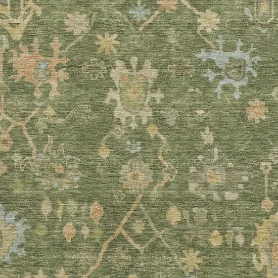 Fern Green Gold And Blue Floral Washable Area Rug With UV Protection Photo 3