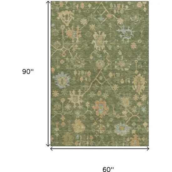 Fern Green Gold And Blue Floral Washable Area Rug With UV Protection Photo 9