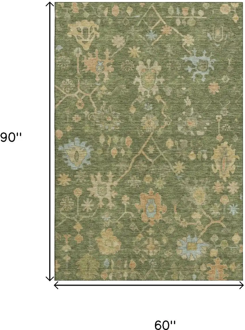 Fern Green Gold And Blue Floral Washable Area Rug With UV Protection Photo 9