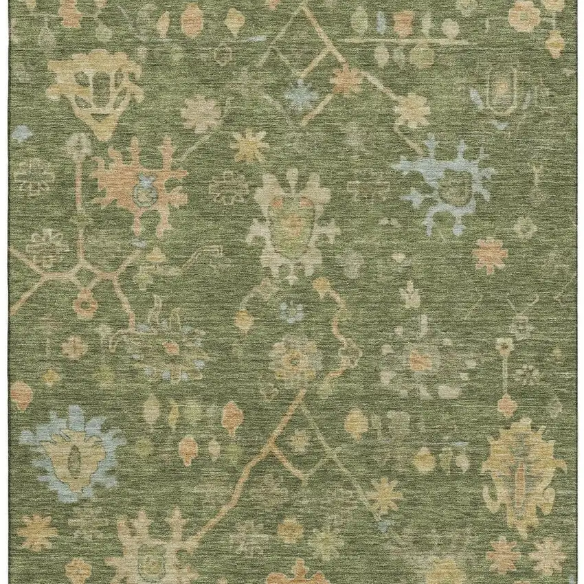 Fern Green Gold And Blue Floral Washable Area Rug With UV Protection Photo 3