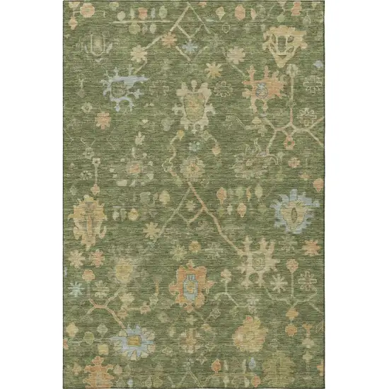 Fern Green Gold And Blue Floral Washable Area Rug With UV Protection Photo 4